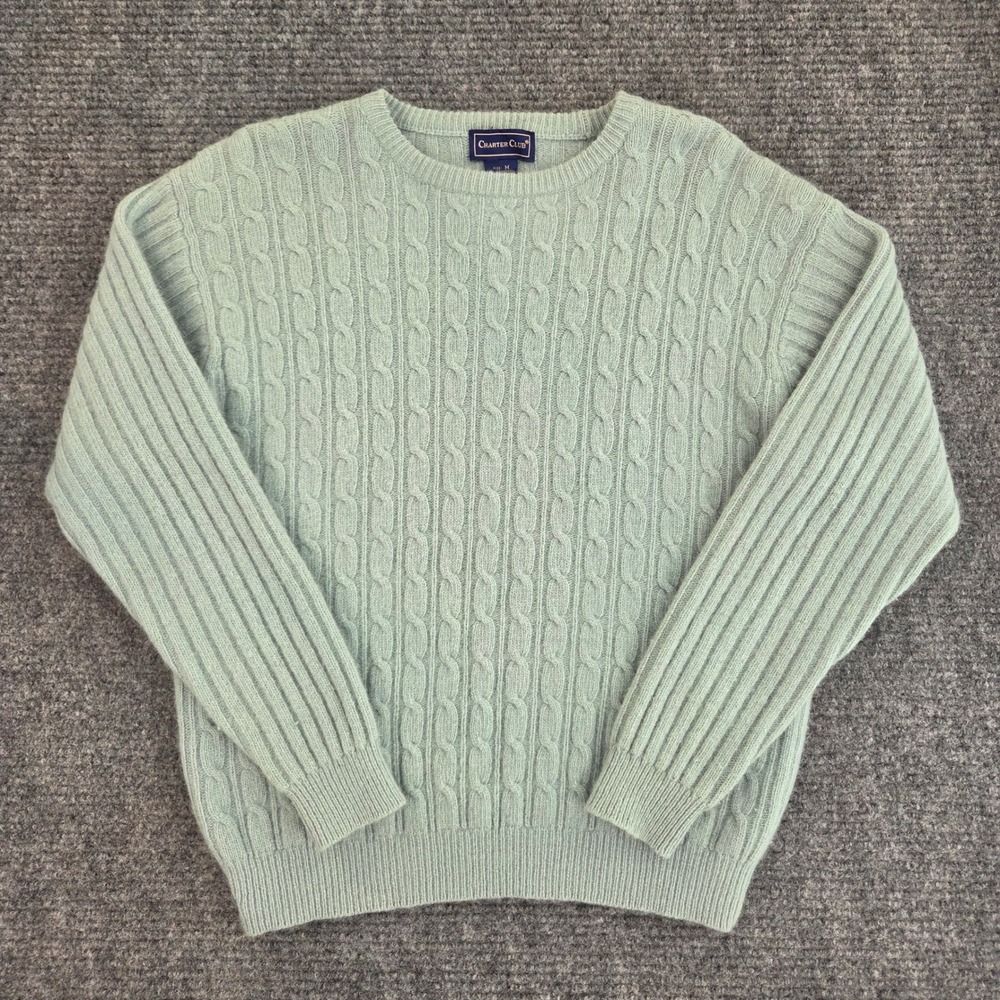 Vintage Charter Club Lambswool Angora Cable Knit Sweater Mint Green Medium 90s